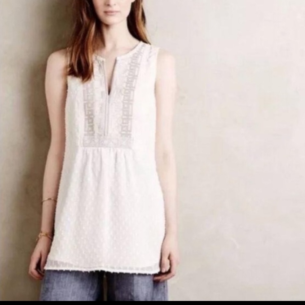Anthropoloie One September Ivory Sleeveless Blouse Size M